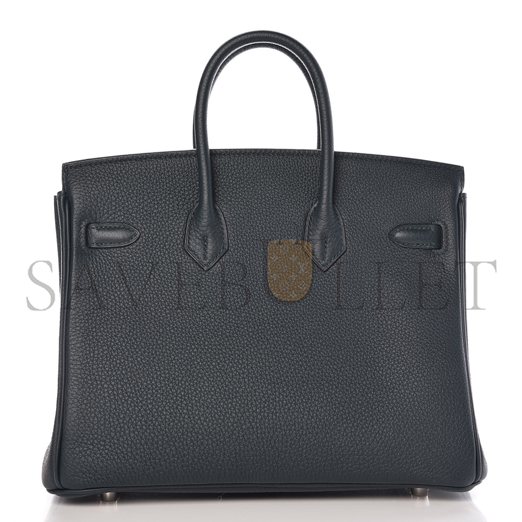 HERMES MASTER BIRKIN 25 TOGO LEATHER GRAPHITE GREY TANZANIAN BLUE SILVER BUCKLE BAG 971796 (25*20*13cm)